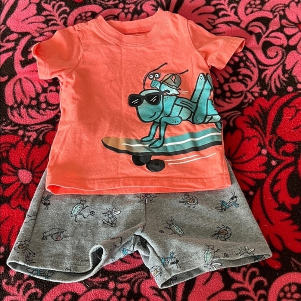 Carter's Vibrant Orange Tee and Gray Shorts preloved.